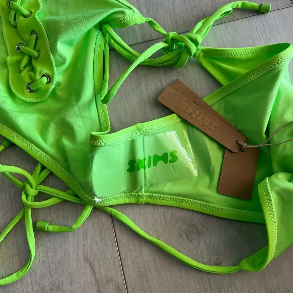 SKIMS Swim Lace Up Monokini Neon Green Sz L